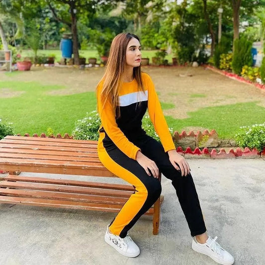 YELLOW FULL SLEEVES - PANEL TRACKSUIT FOR - WOMEN