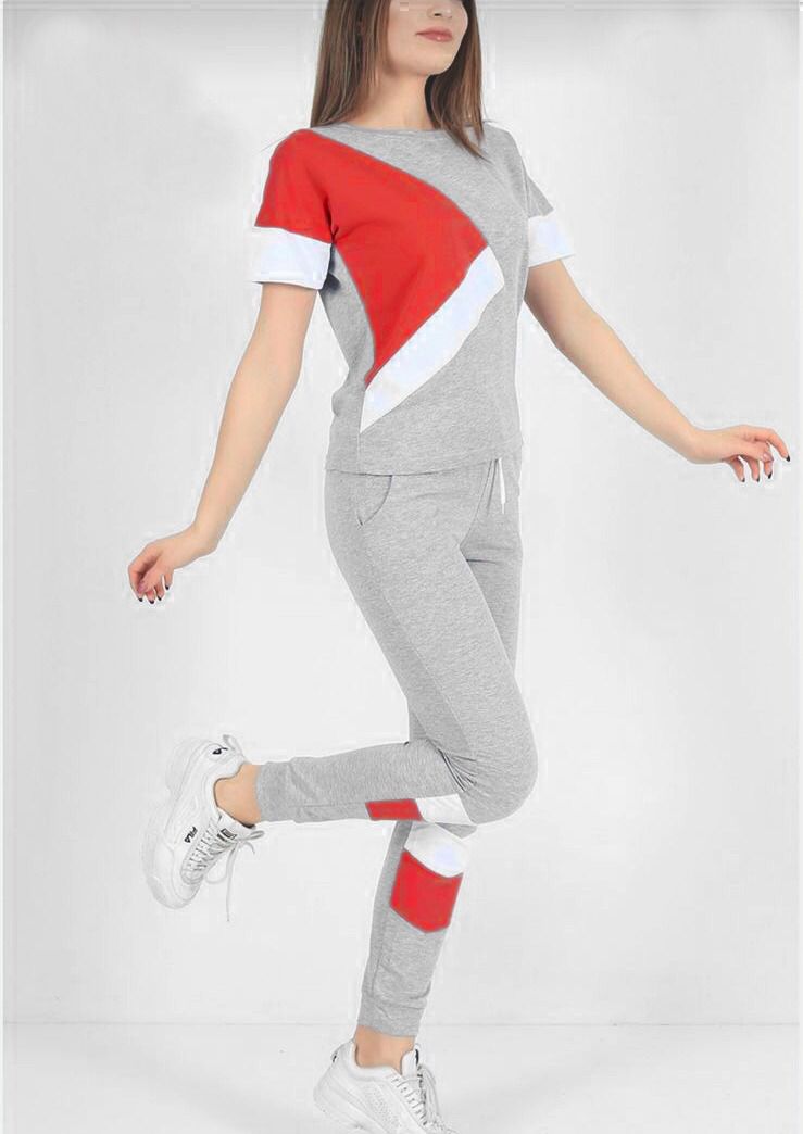 RED & GRAY CONTRAST HALF SLEEVES TRACKSUIT