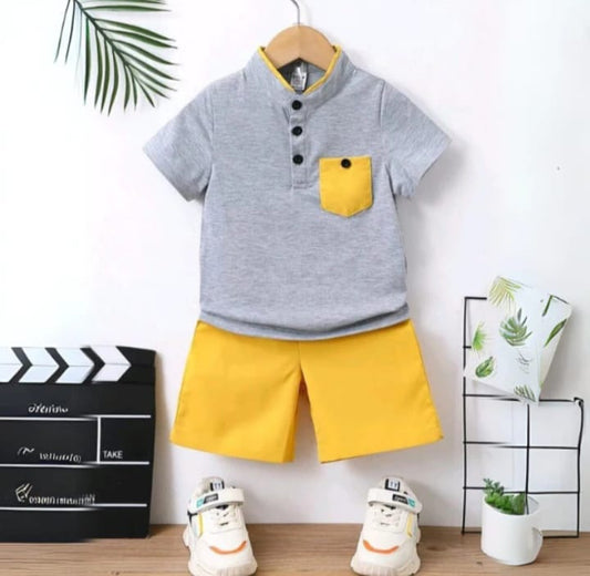Yellow and Grey Short Sleeves kids Wear