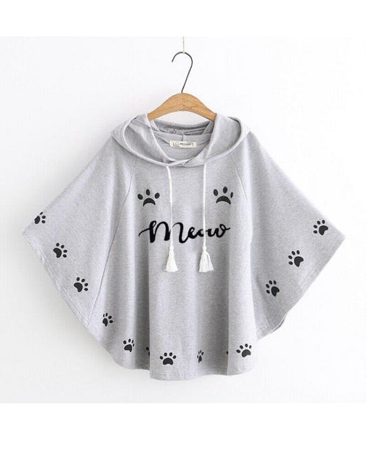 MEOW PRINTED HOODED SHAWL FOR WOMEN