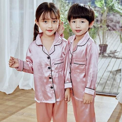 Kids Unisex Satin Silk Button Home Wear Set