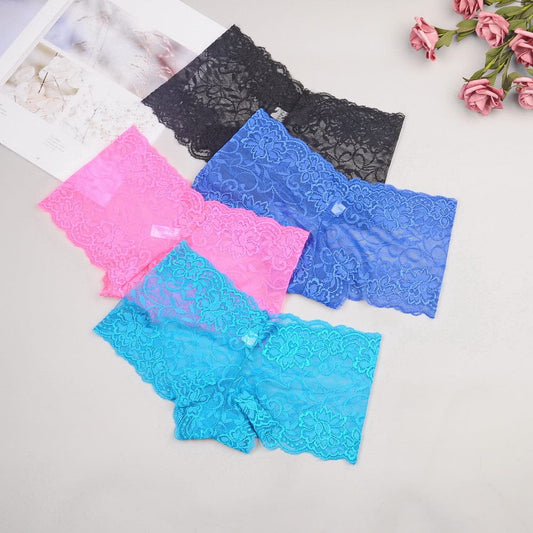 Pack 0f 3 Women's Lace Panties Seamless Boxer Shorts Low Waist Underwear Lingerie for Women