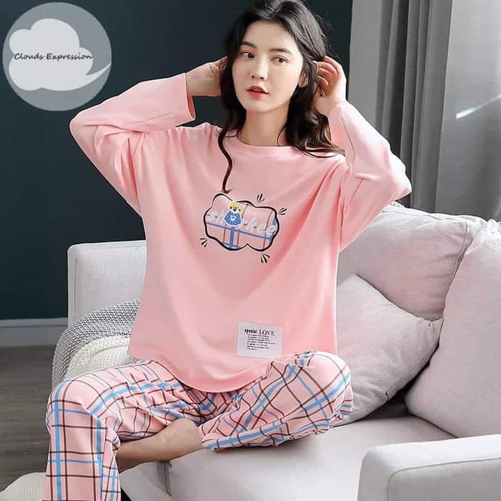 PINK FULL SLEEVES WITH CHECKERED PAJAMA NIGHTWEAR