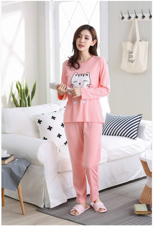 Pink Cat Sleep Cartoon Printed Nightwear