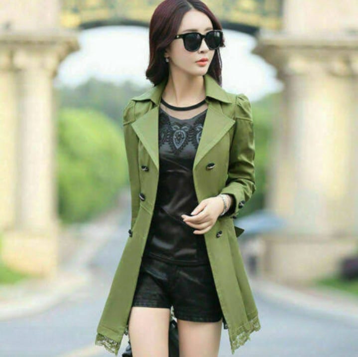 TRENCH BUTTON LACE COAT FOR WOMEN