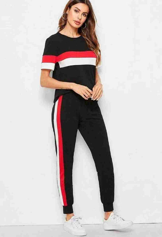 Red Panel Tracksuit For Women